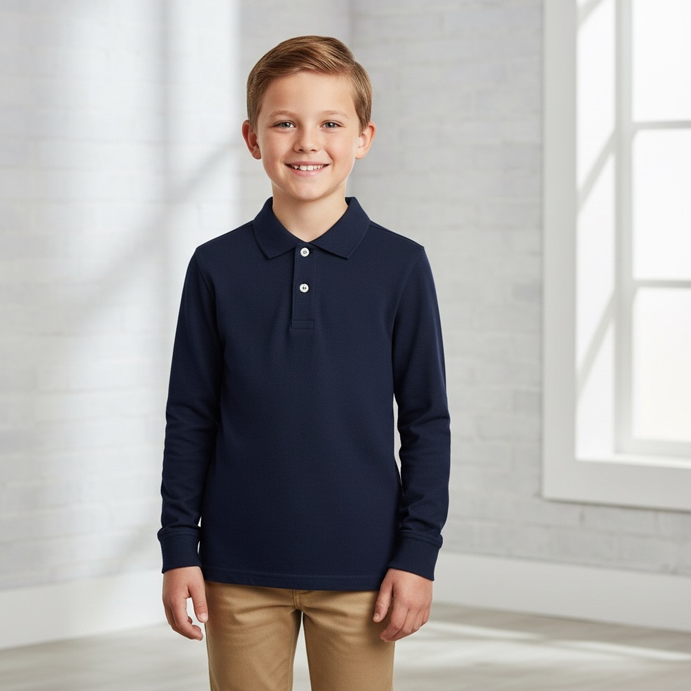Children’s Place Boys Long Sleeve Polo Shirt - Navy size 10-12 Bin X